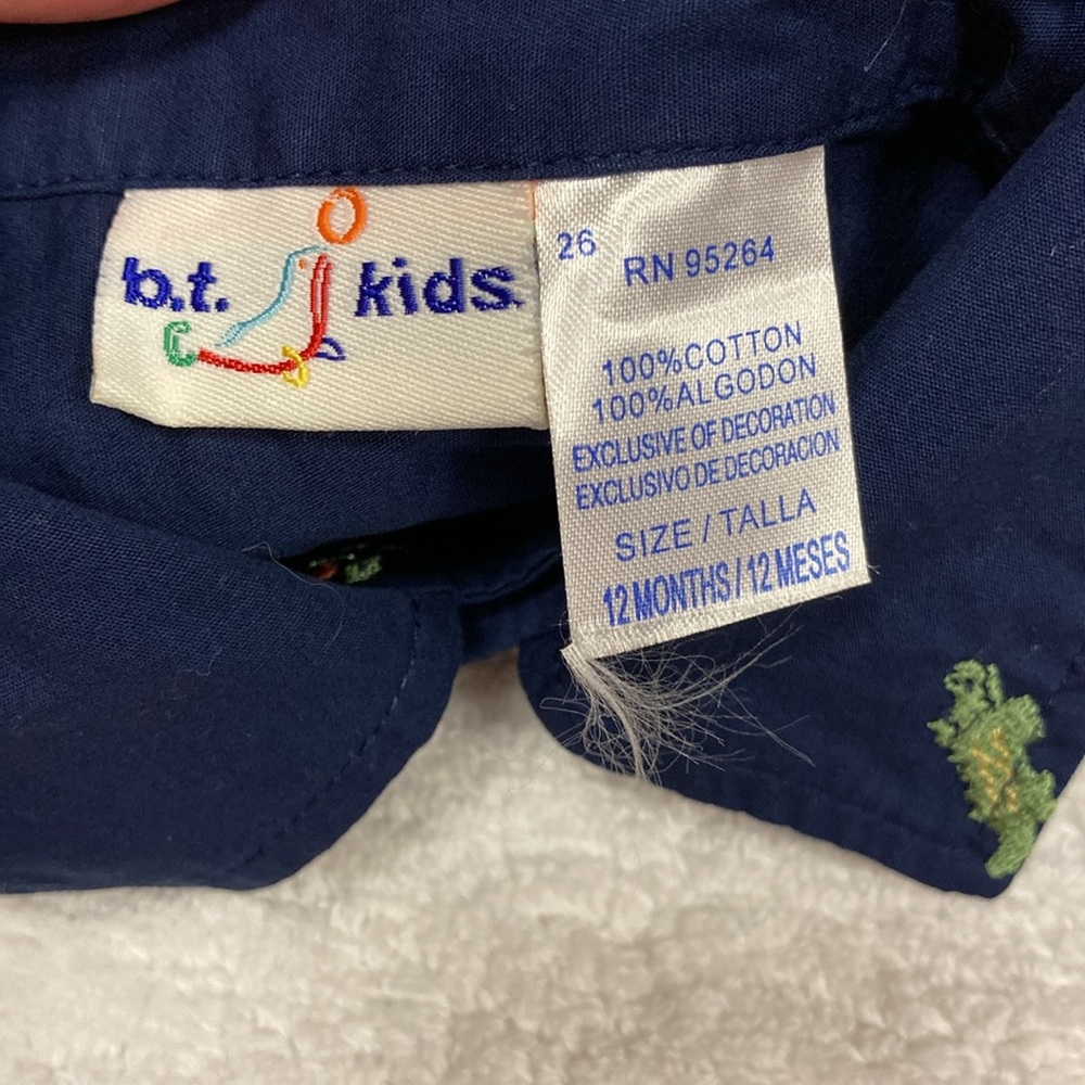 b.t. Kids short sleeve button down safari zoo animal navy blue 12m - Picture 5 of 6
